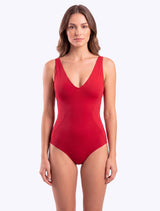 Traje de baño reductor estilo corset ajustable rojo