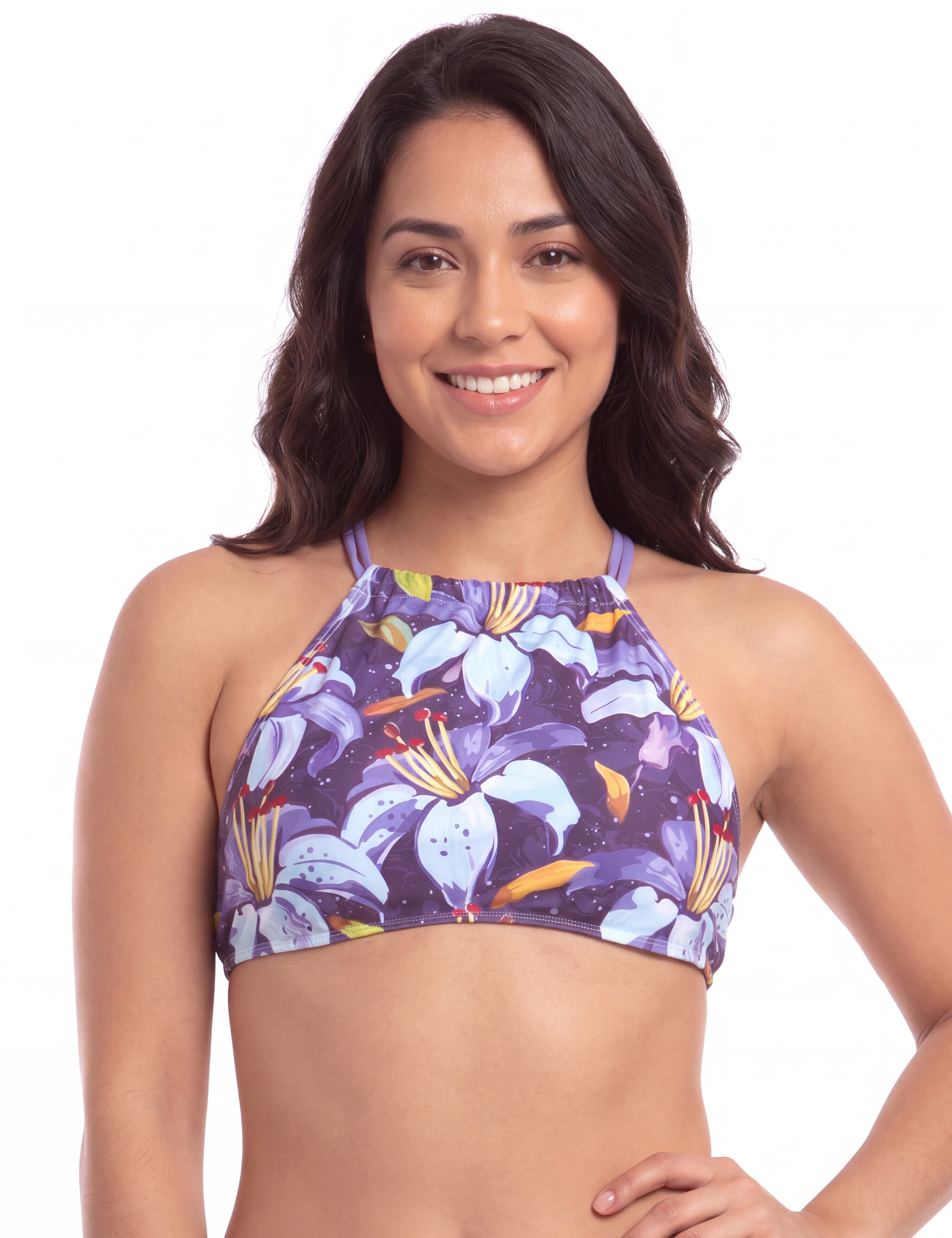Bikini peto cruzado estampado morado