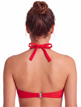 Bikini strapless con vuelos rojo