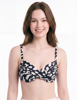 Bikini estilo sostén torcido copa C estampado negro