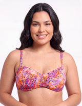 Bikini Copa C Arruchado con Amarra Trasera estampado naranjo