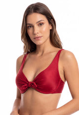 Bikini estilo sostén anudado copa C-D burdeo brillante