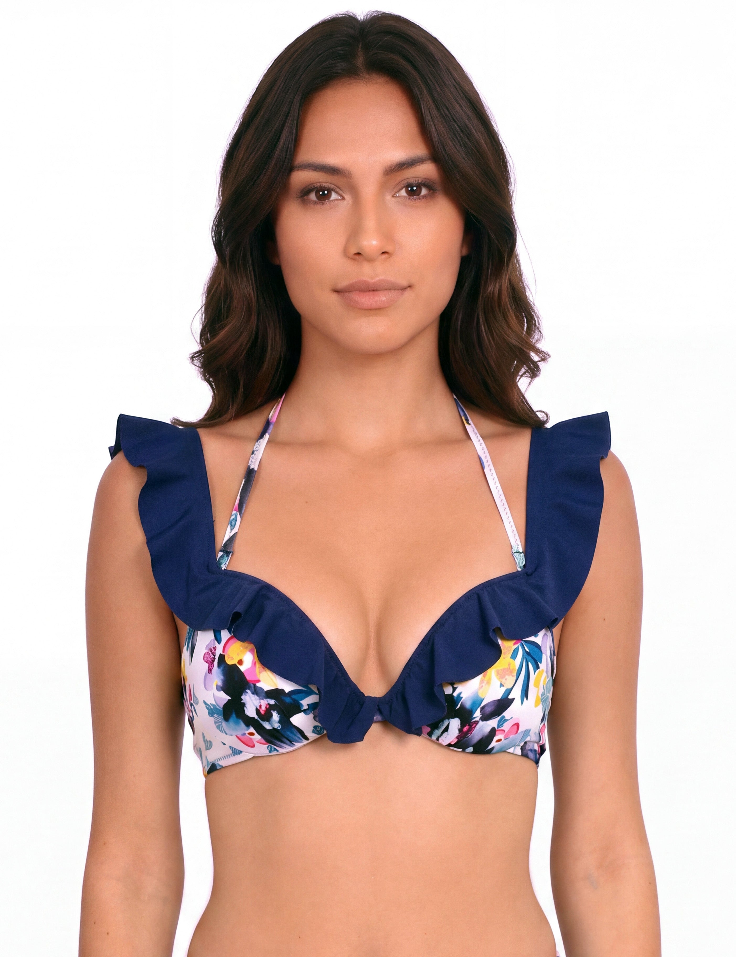 Bikini estilo sostén vuelos estampado negro