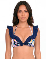 Bikini estilo sostén vuelos estampado negro