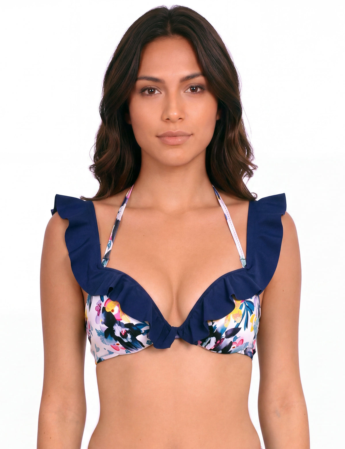 Bikini estilo sostén vuelos estampado negro