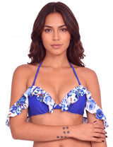 Bikini estilo sostén vuelos estampado azul