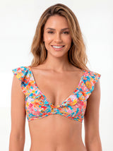 Bikini triangulo con vuelos estampado coral
