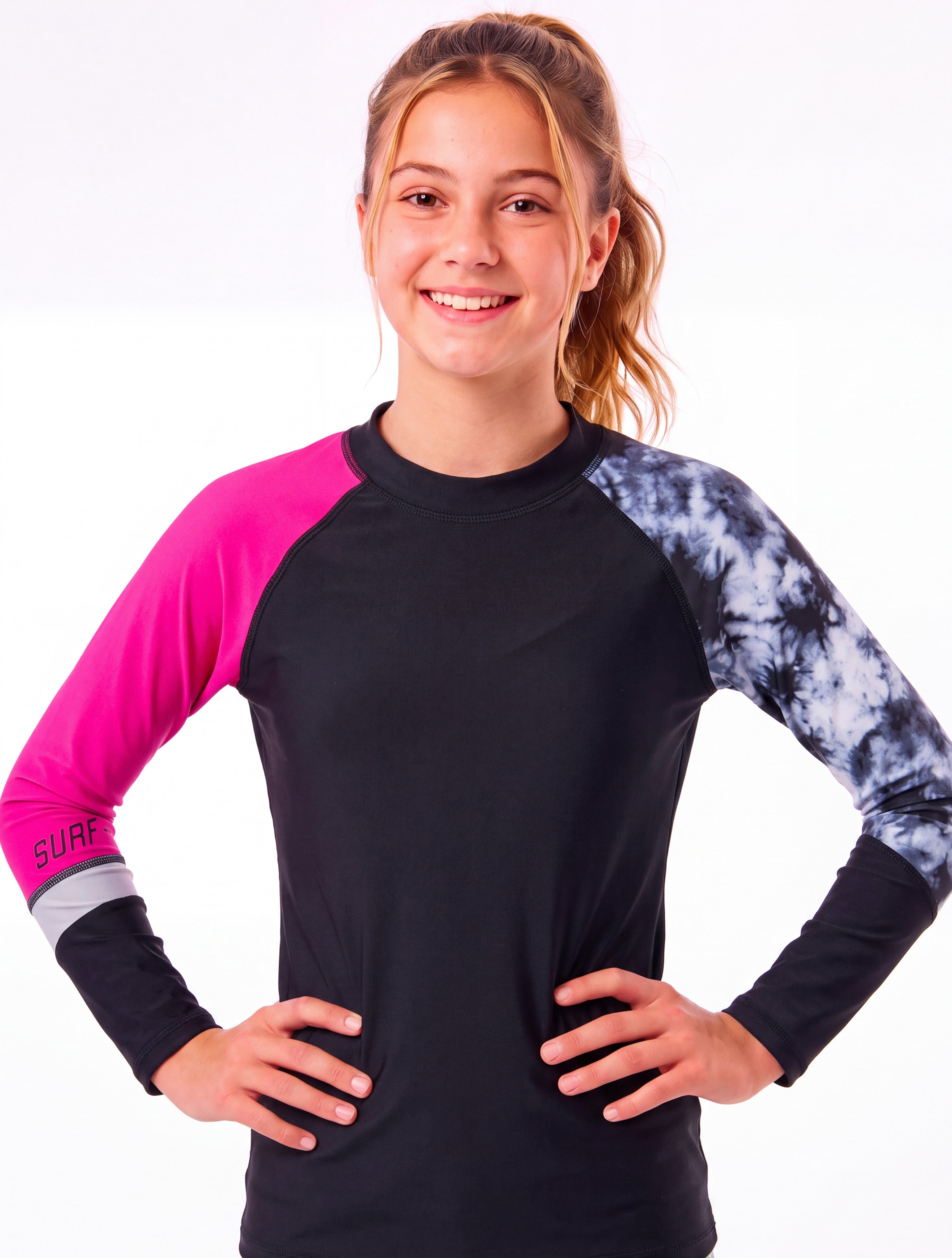 Polera niña protección UV fucsia