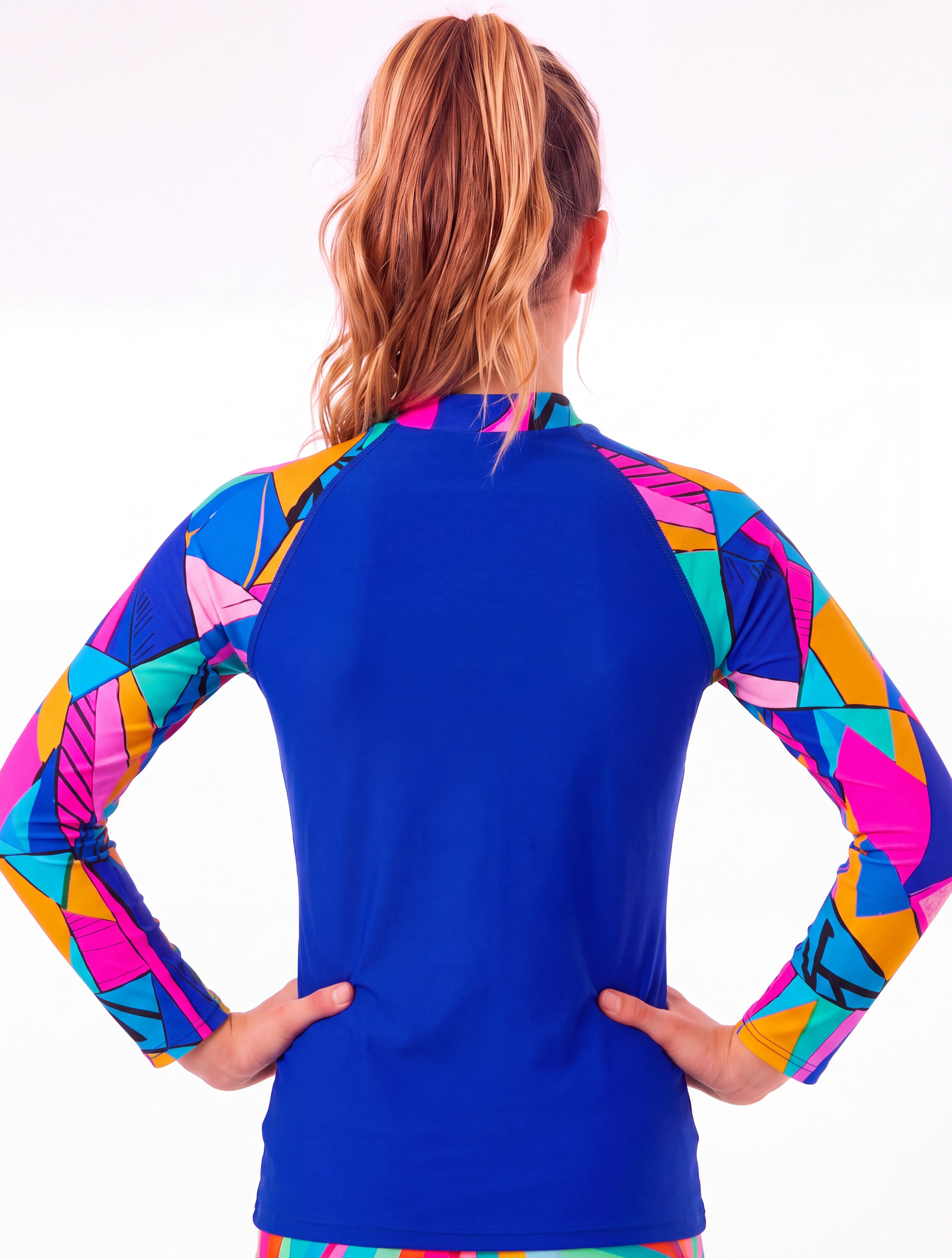 Polera niña protección UV estampado azul