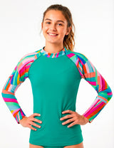 Polera niña protección UV estampado verde