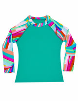 Polera niña protección UV estampado verde