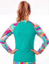 Polera niña protección UV estampado verde