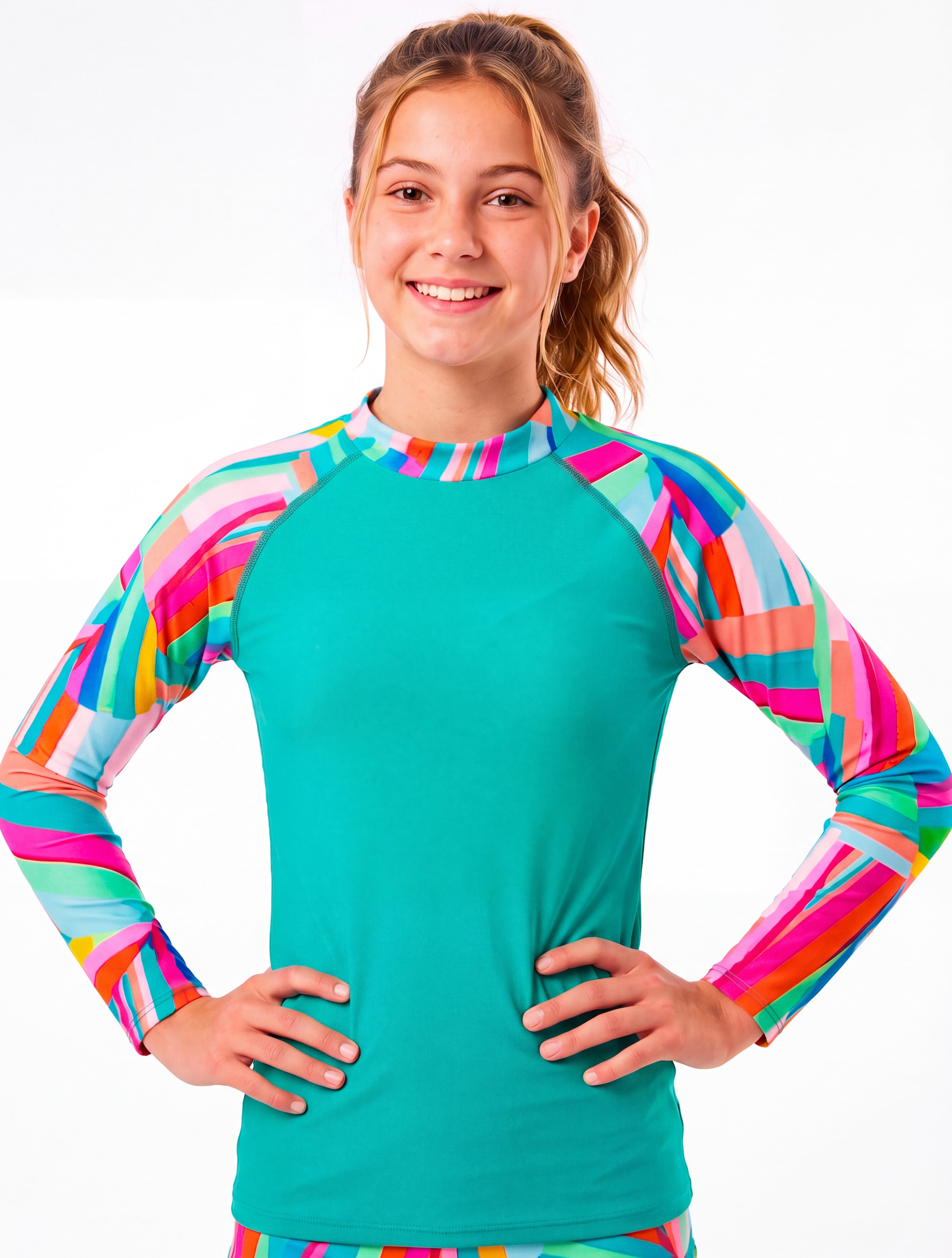 Polera niña protección UV estampado verde