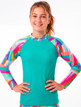 Polera niña protección UV estampado verde