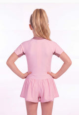 Traje de baño niña con falda protección UV rosado