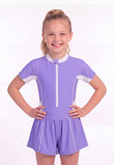 Traje de baño niña con falda protección UV morado