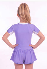 Traje de baño niña con falda protección UV morado