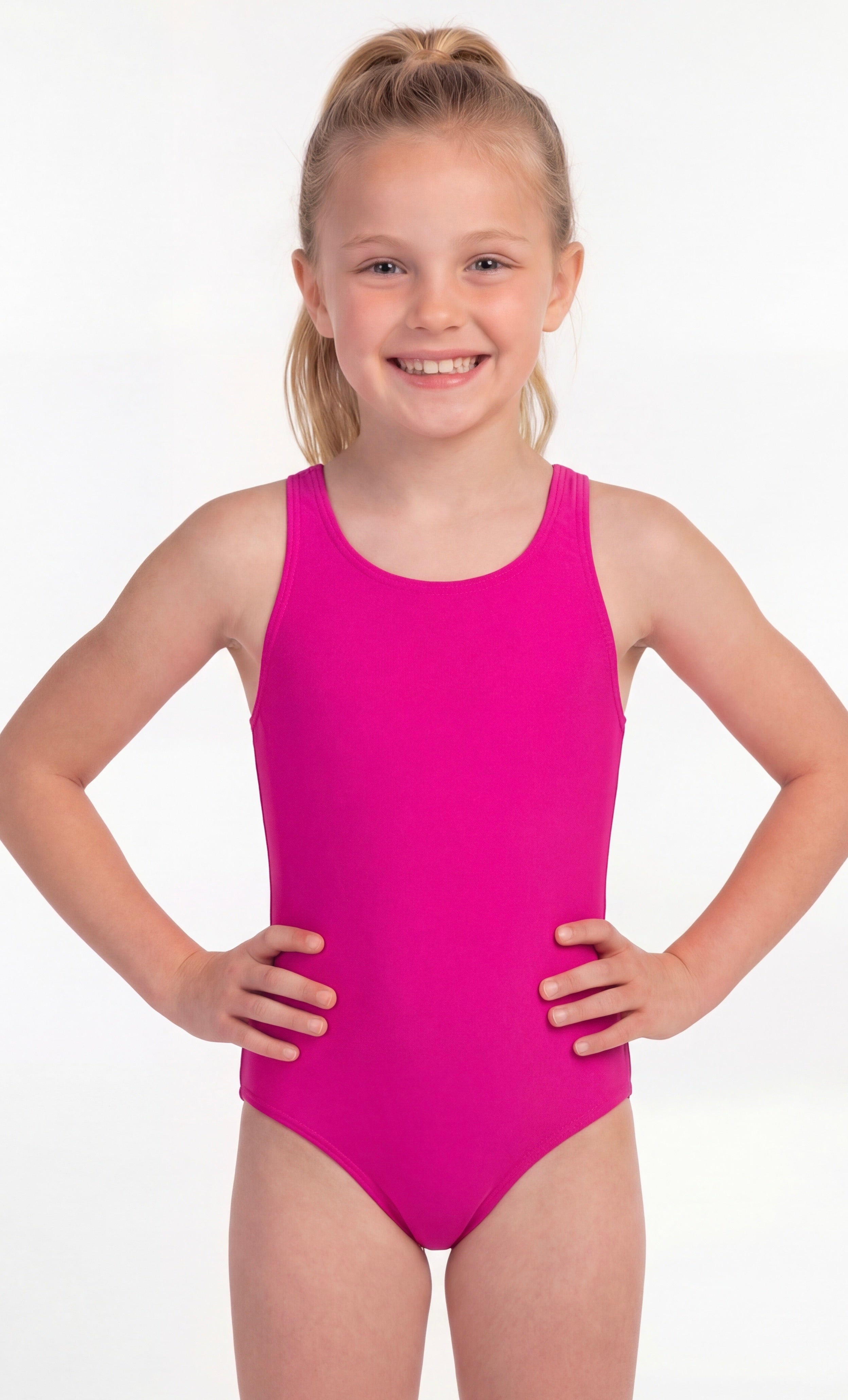 Traje de baño básico de niña fucsia