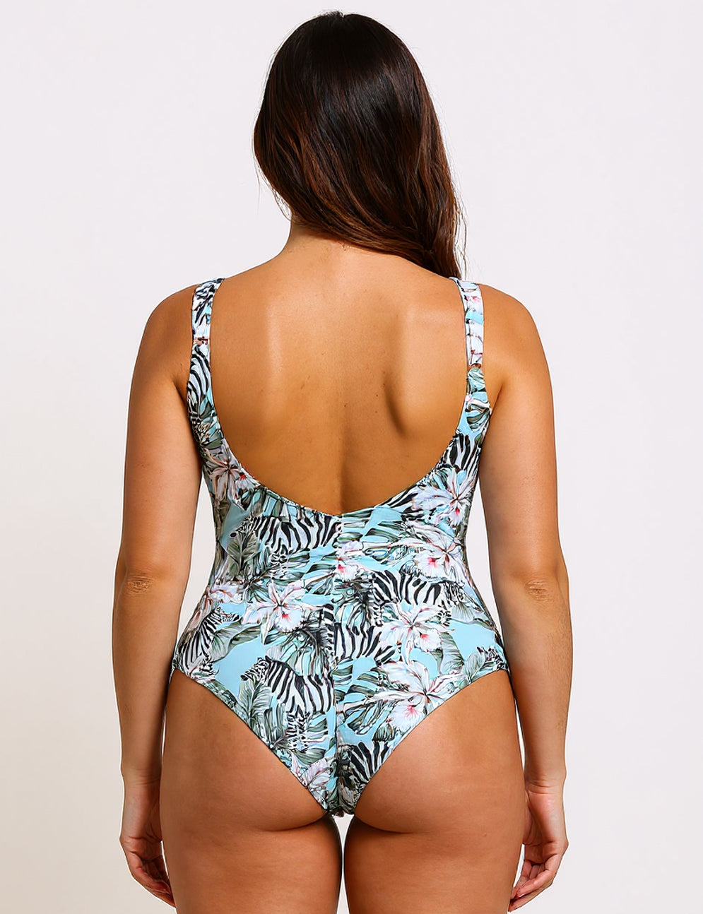 One-piece swimsuit with green cheeky