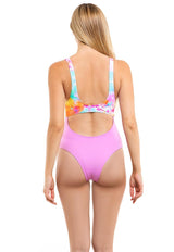 Trikini con nudo ajustable estampado fucsia
