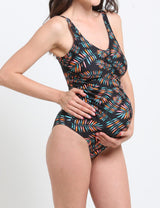 Orange print maternity swimsuit
