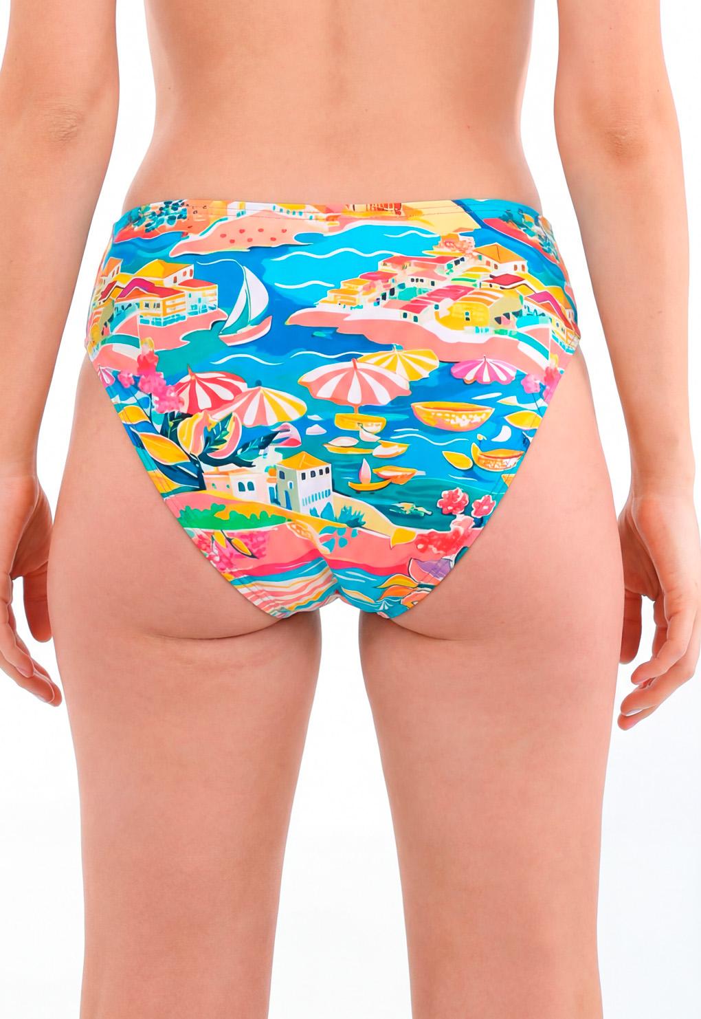 Bikini clásico costados drapeados estampado turquesa