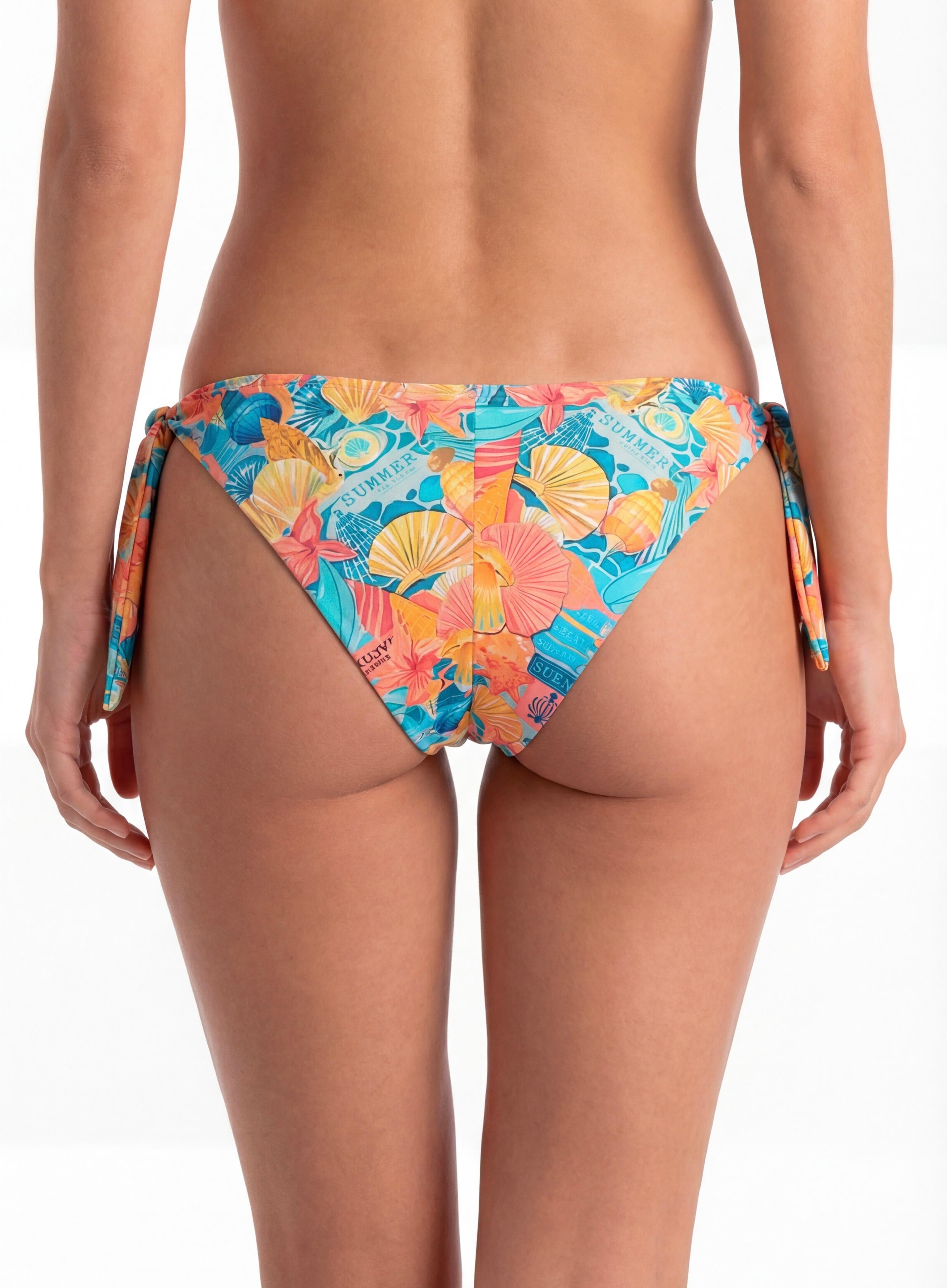 Bikini calzón clásico amarras estampado coral