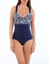 Blue printed slimming swimsuit 