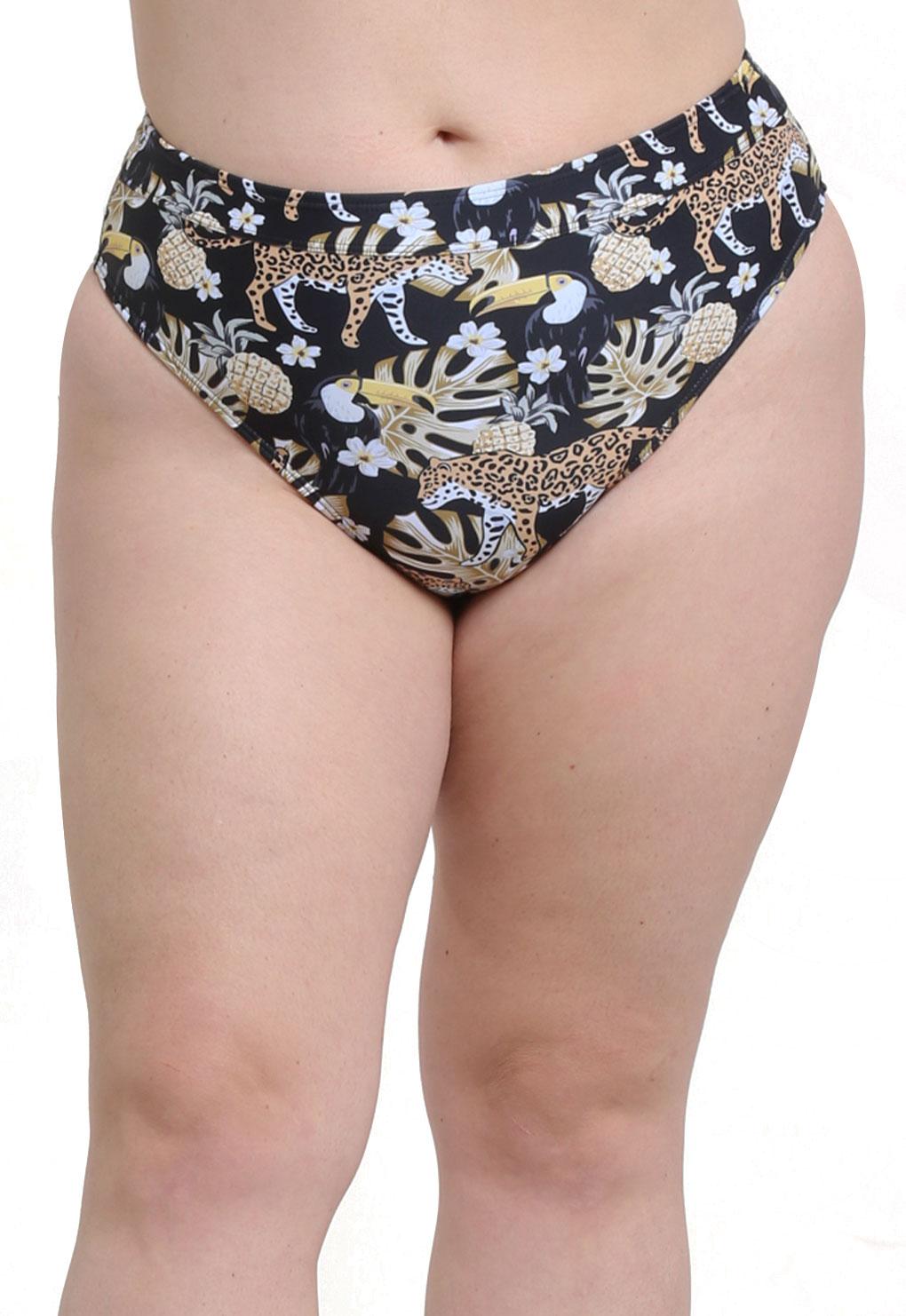 High-waisted bikini with yellow print waistband