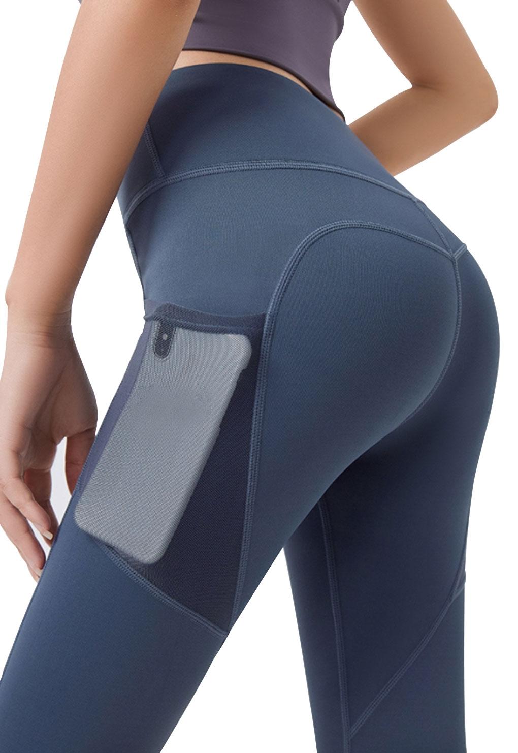 Calza deportiva con bolsillo de malla azul