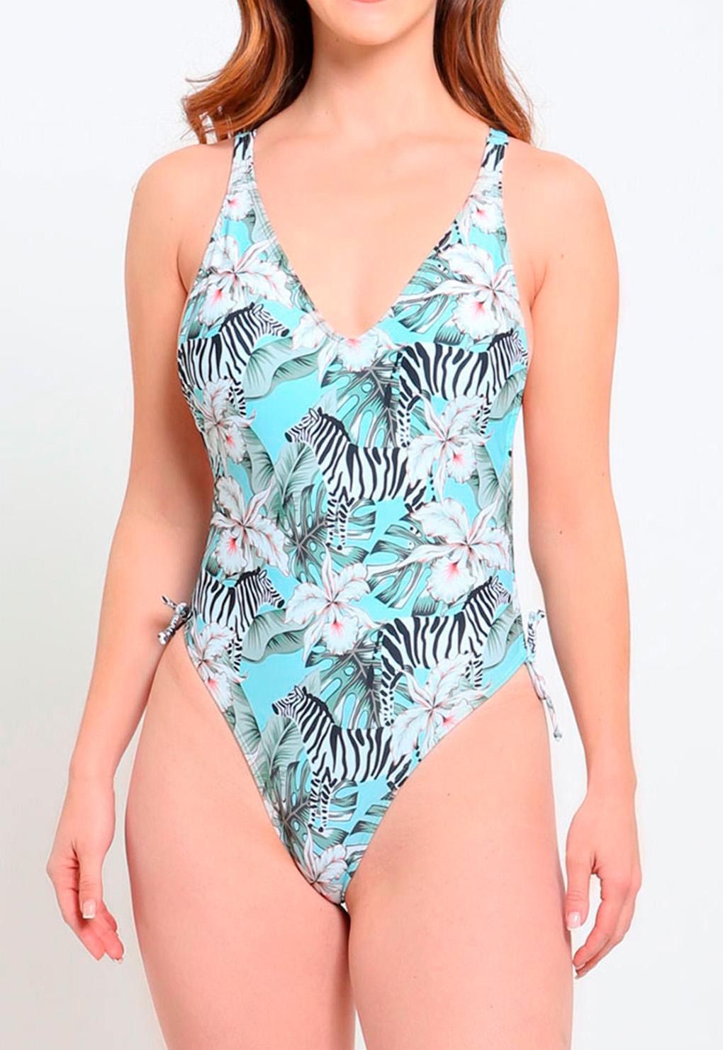 Traje de baño rebajado estampado verde