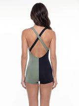 Traje de baño mujer natación pierna corta bicolor verde