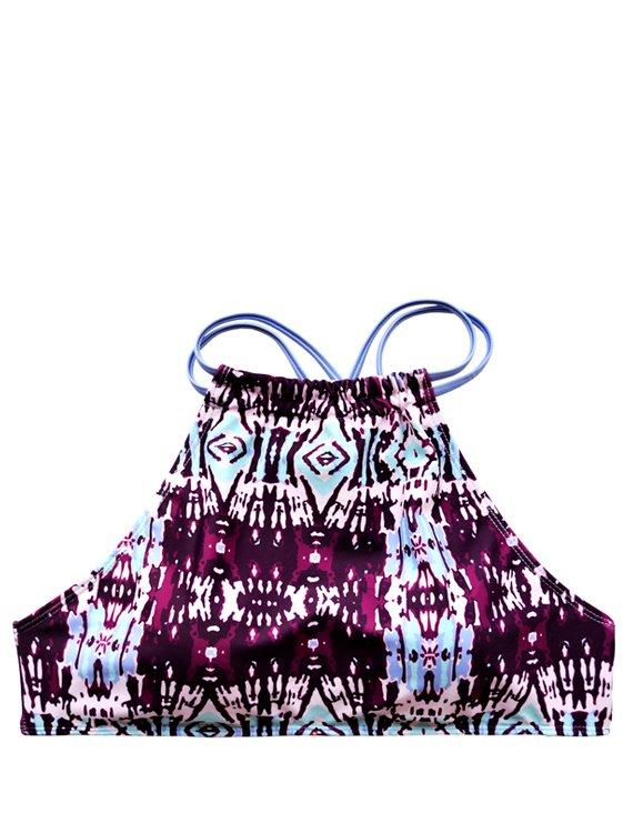 Pink print crossover bib bikini