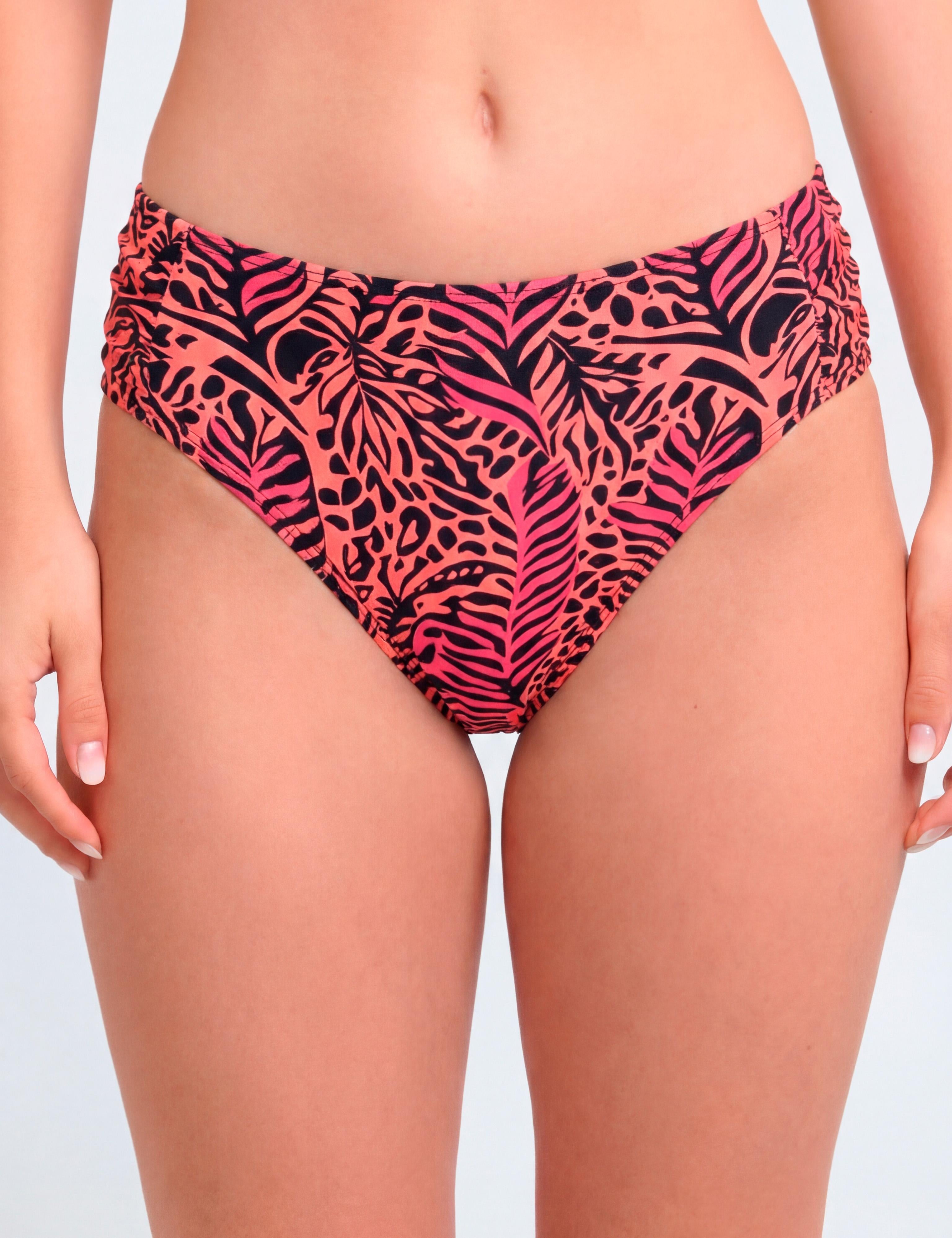 Bikini clásico costados drapeados estampado negro