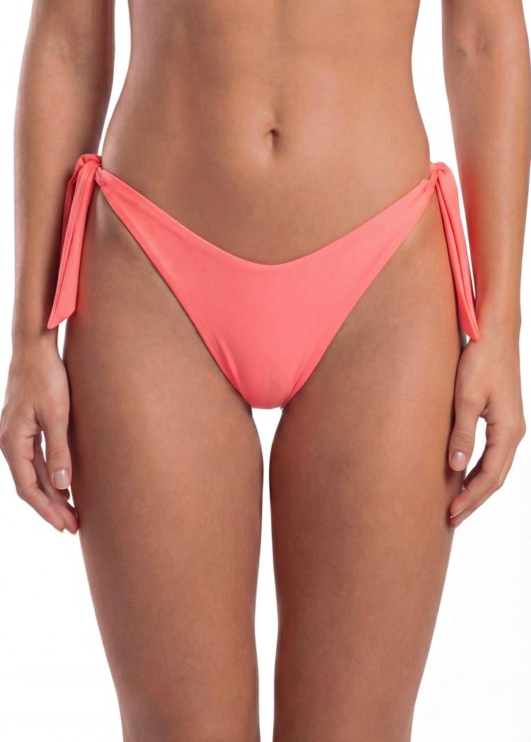 Bikini mujer tanga con amarras y pinza coral