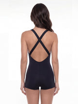 Traje de baño mujer natación pierna corta bicolor negro