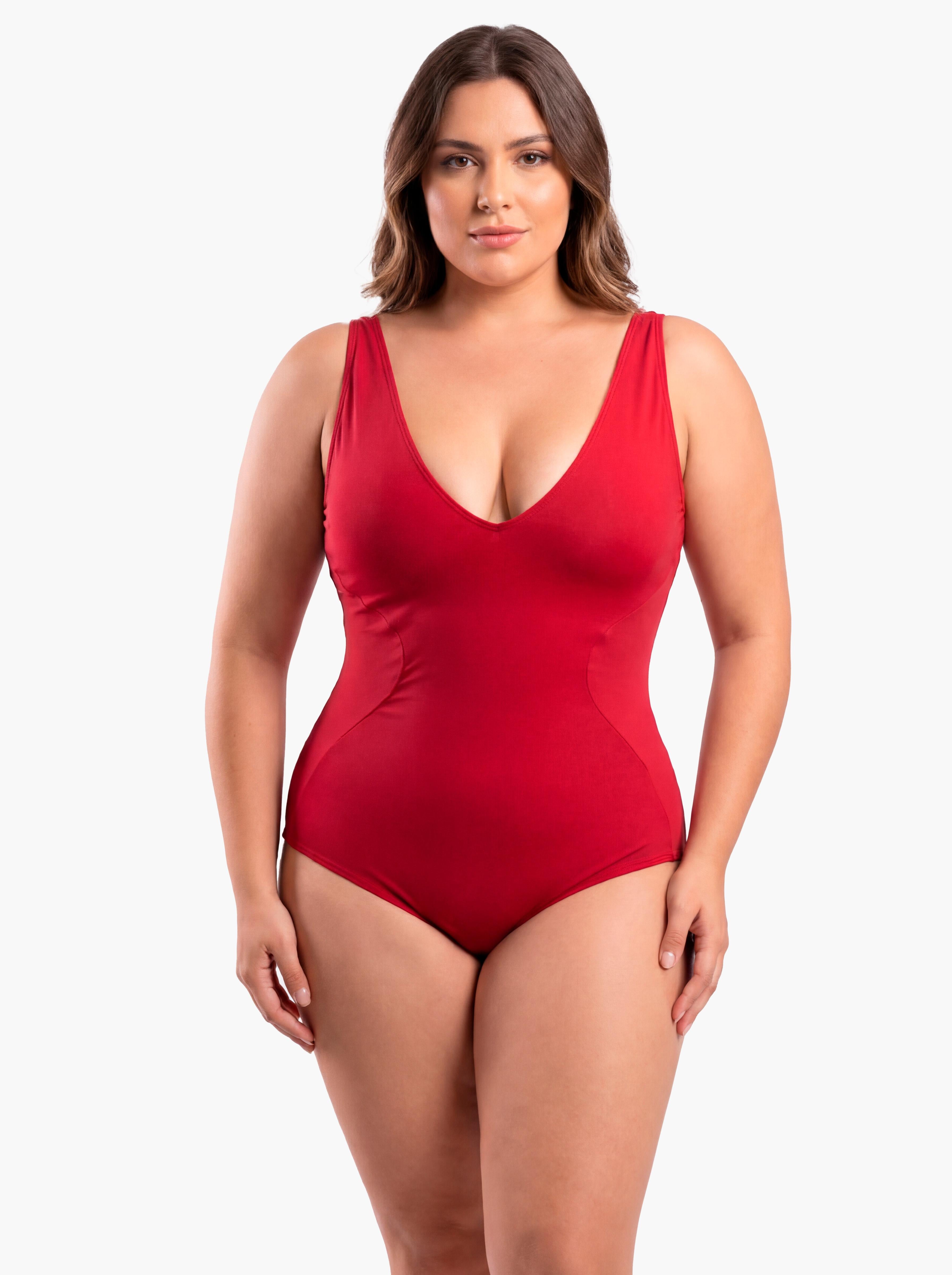 Traje de baño reductor estilo corset ajustable rojo