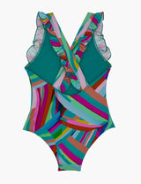 Green printed flight girl's swimsuit