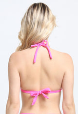 Bikini triangulo con nudos fucsia