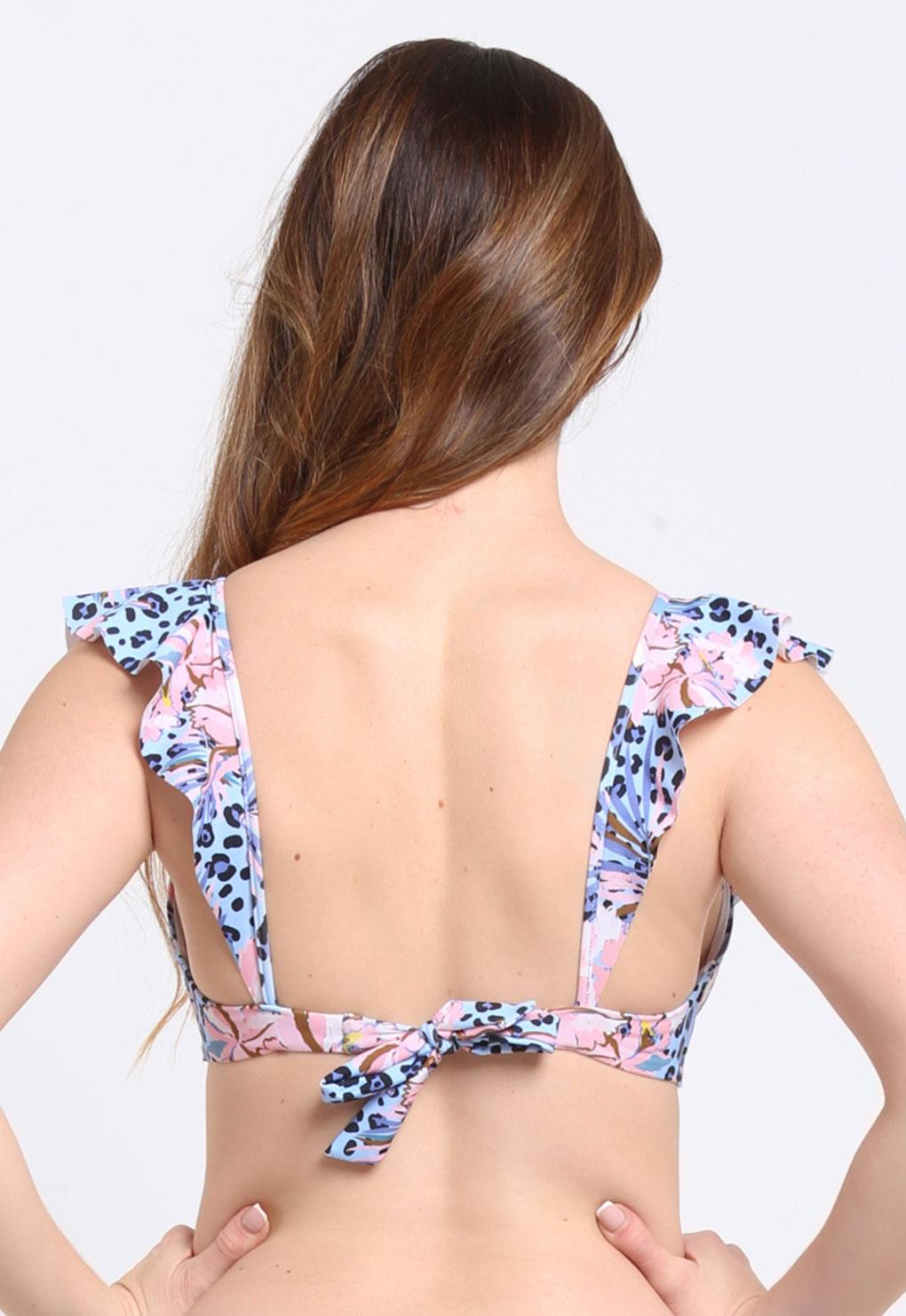 Bikini triangulo con vuelos copa C estampado celeste