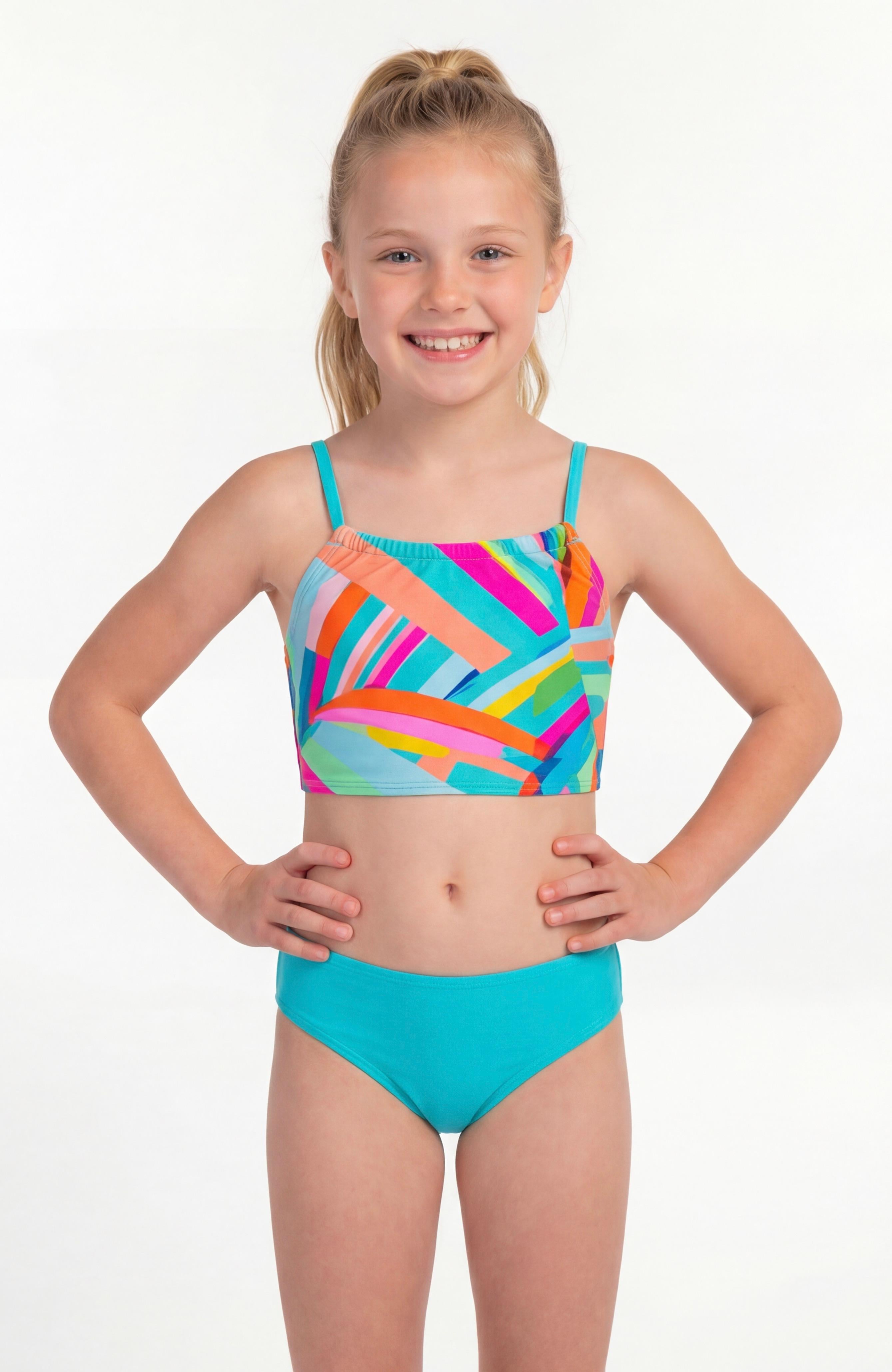 Traje de baño niña dos piezas estampado verde