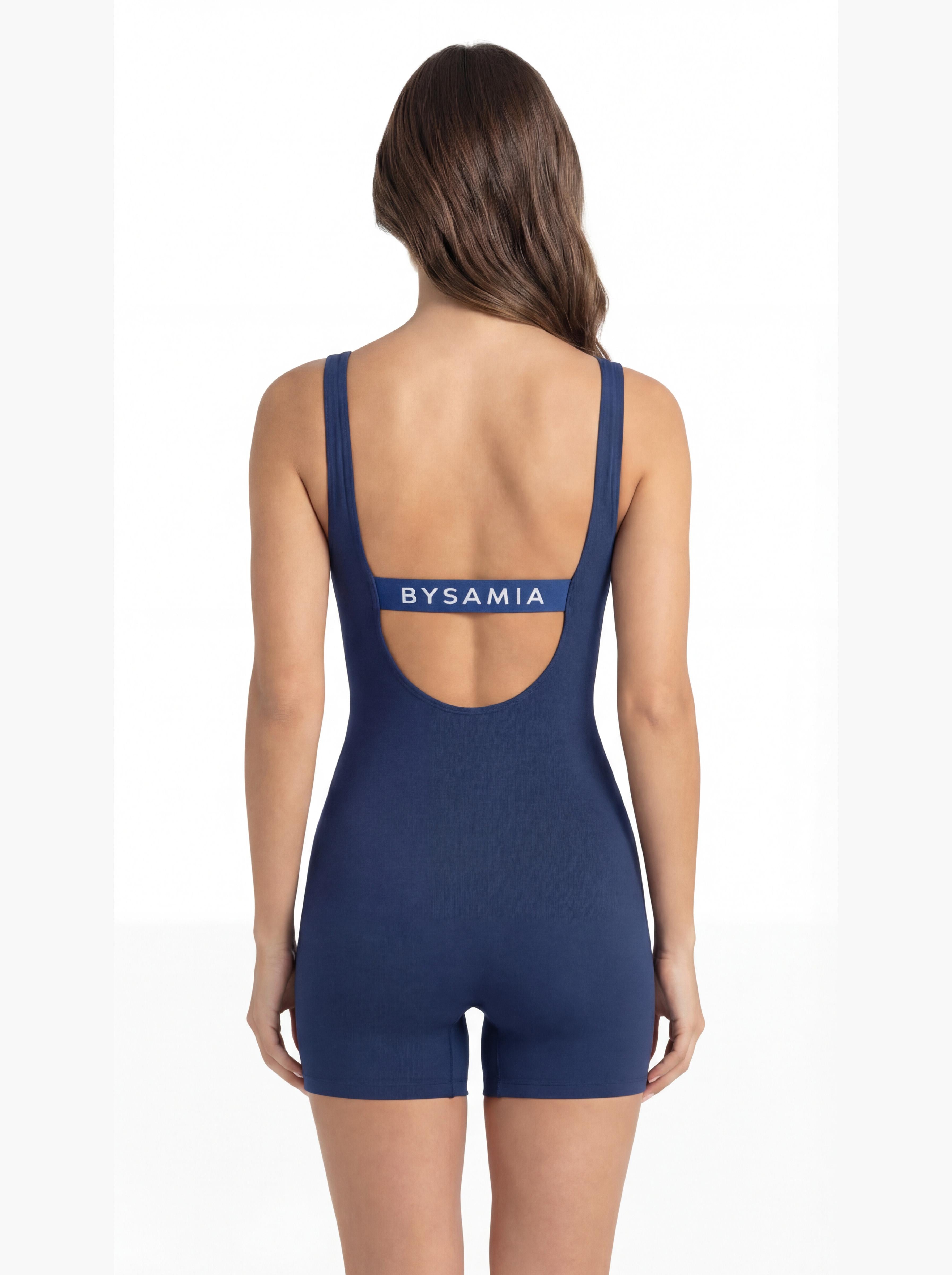Traje de baño mujer natación pierna corta elástico azul