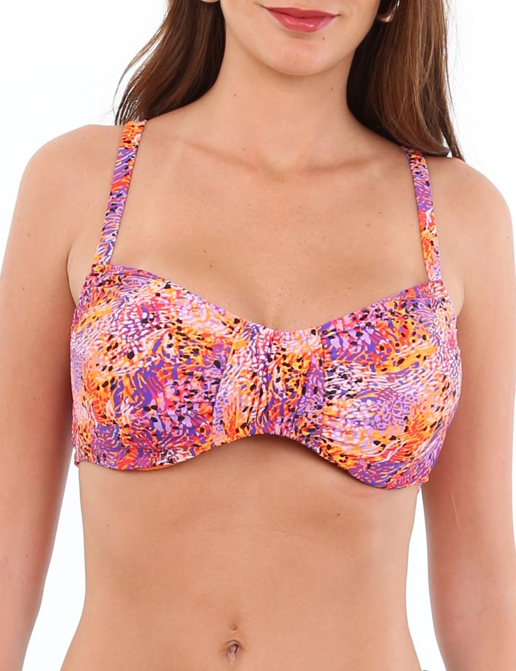 Orange print ruched bra bikini C cup