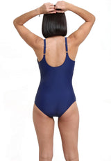 Navy blue ruffled neckline jumpsuit