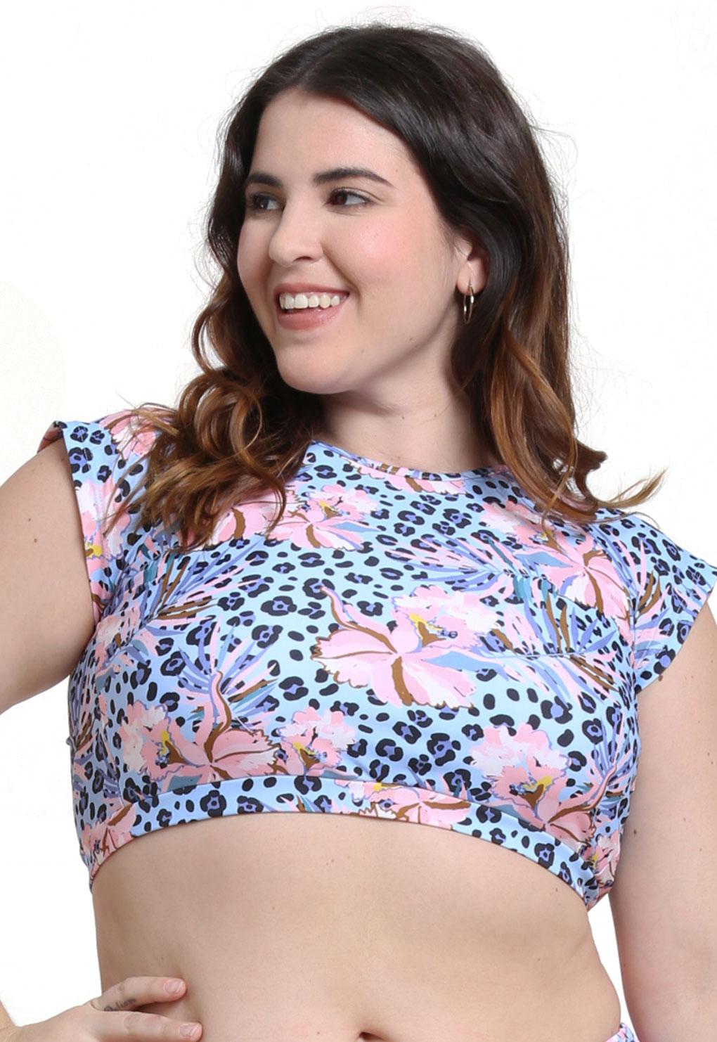 Bikini estilo crop top estampado celeste