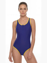 Traje de baño mujer natación con cierre amarillo