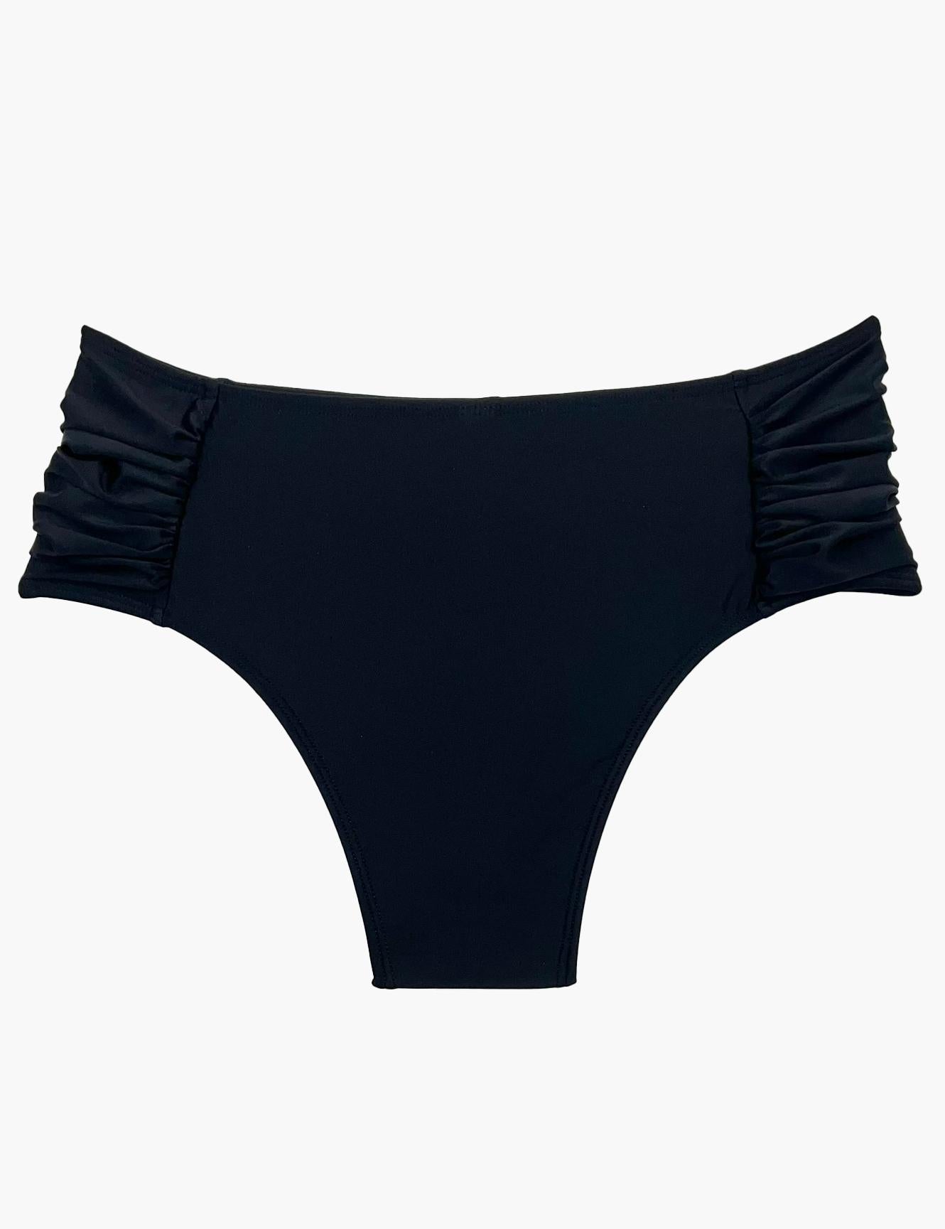 Black draped thong bikini briefs