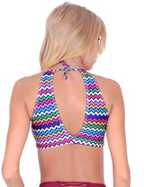 Bikini peto espalda en V estampado azul
