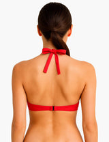 Bikini strapless con vuelos rojo