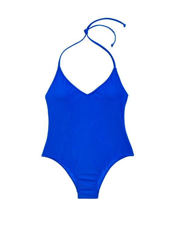 Blue plunge swimsuit with darts 